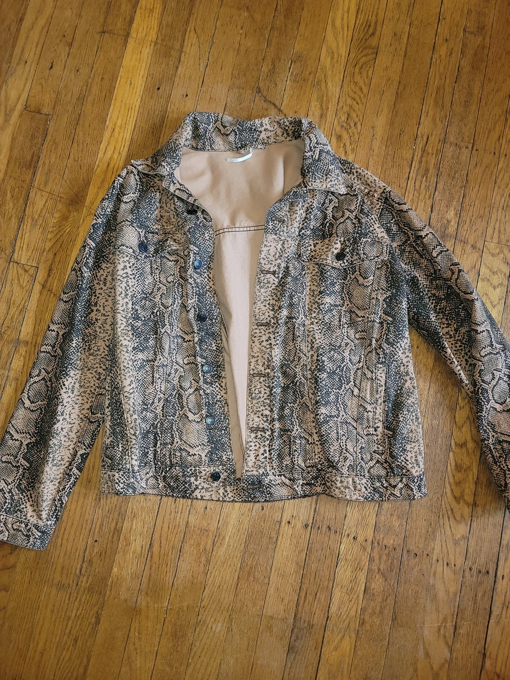 Free People Oversized Snake-Print Jean Jacket In Tan